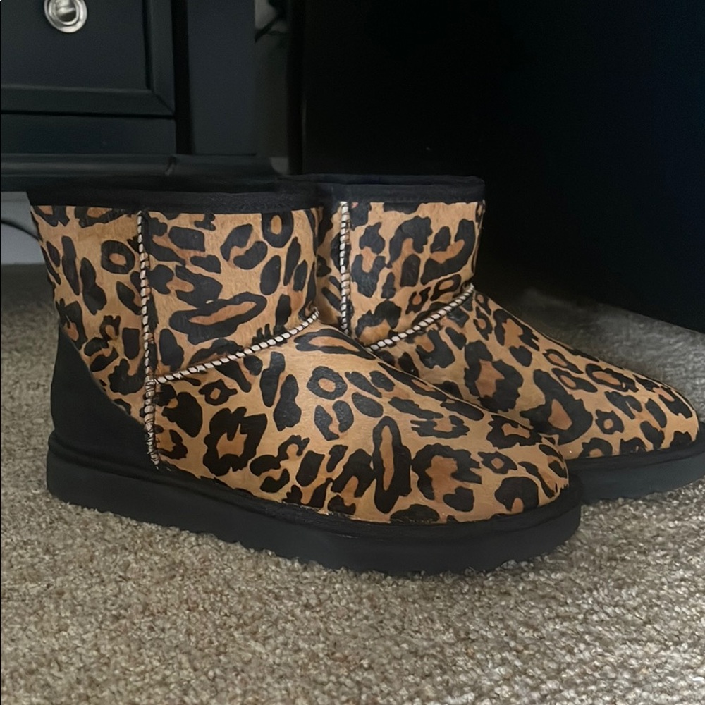 UGG Black and Leopard Print Boots